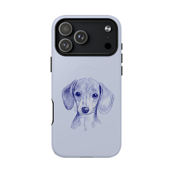 Dachshund Portrait Tough Magnetic Phone Case — Cute Blue Sketch Dog Cover