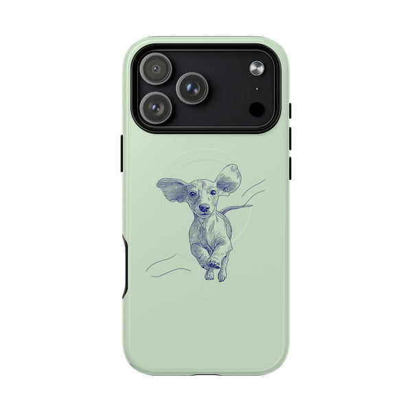 Magnetic Phone Case — Cute Running Sausage Dog Sketch on Mint Protective Cover