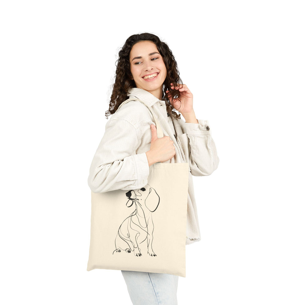 Dachshund Line Art Cotton Tote — Minimalist Dog Sketch Reusable Bag