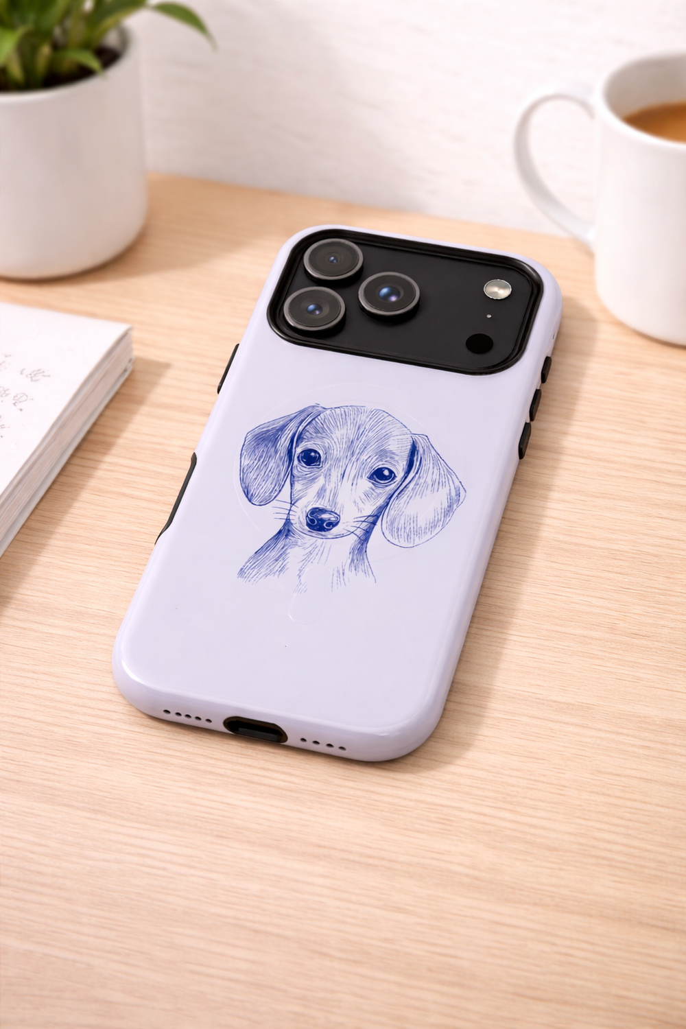 Dachshund Portrait Tough Magnetic Phone Case — Cute Blue Sketch Dog Cover