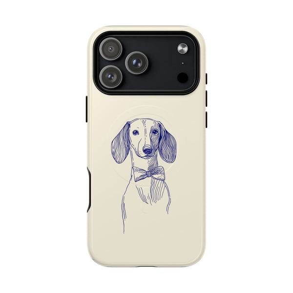Dachshund Sketch Tough Magnetic Phone Case — Retro Ink Dog Portrait with Bow Tie