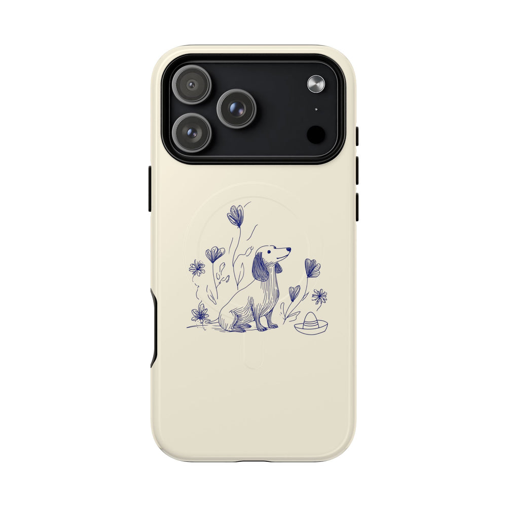 Dachshund Floral Magnetic Phone Case — Tough Protective Cover with Cute Dog Sketch
