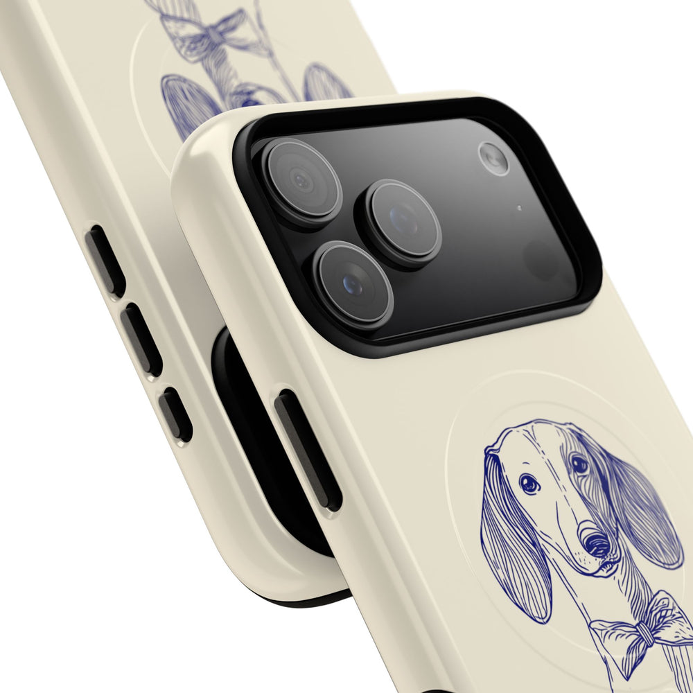 Dachshund Sketch Tough Magnetic Phone Case — Retro Ink Dog Portrait with Bow Tie