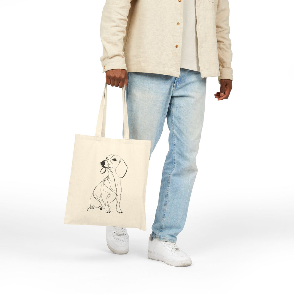 Dachshund Line Art Cotton Tote — Minimalist Dog Sketch Reusable Bag