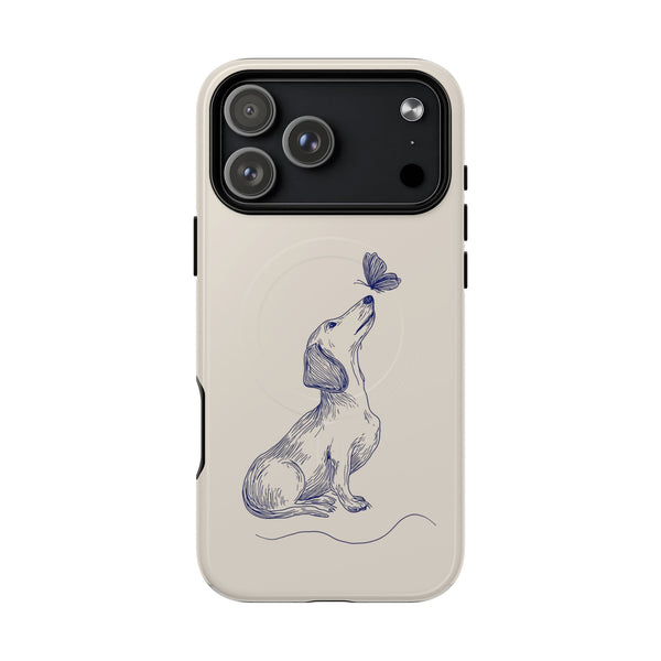 Dachshund & Butterfly Tough Magnetic Phone Case — Protective Dog Lover Cover
