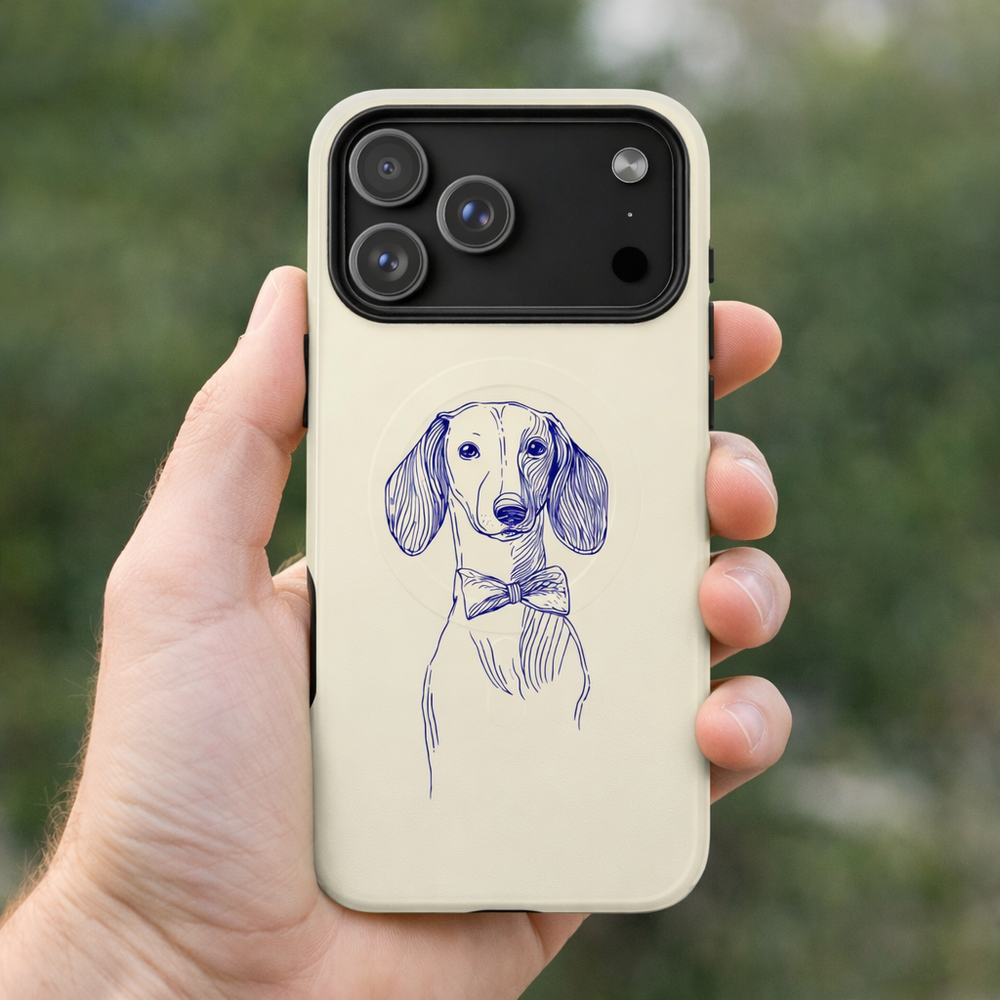 Dachshund Sketch Tough Magnetic Phone Case — Retro Ink Dog Portrait with Bow Tie